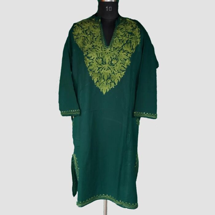 Green Cashmilon Aari Work Pheran - Image 2