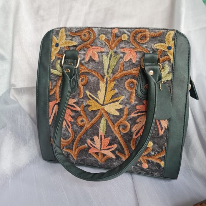 Grey Handwork Kashmiri Leather Handbag Cum Sling