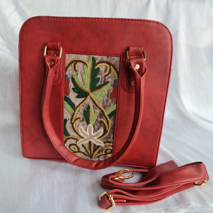 Maroon Handwork Leather Handbag Cum Sling - Image 2