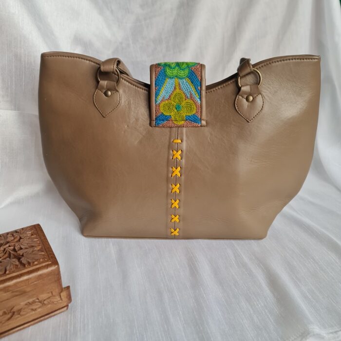Umber Leather Handwork Handbag - Image 2