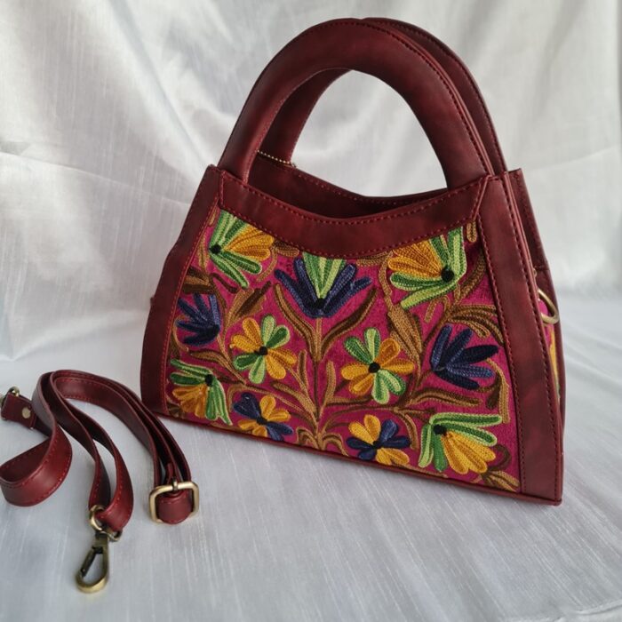 Dark Maroon Leather Angle Handbag Cum Sling