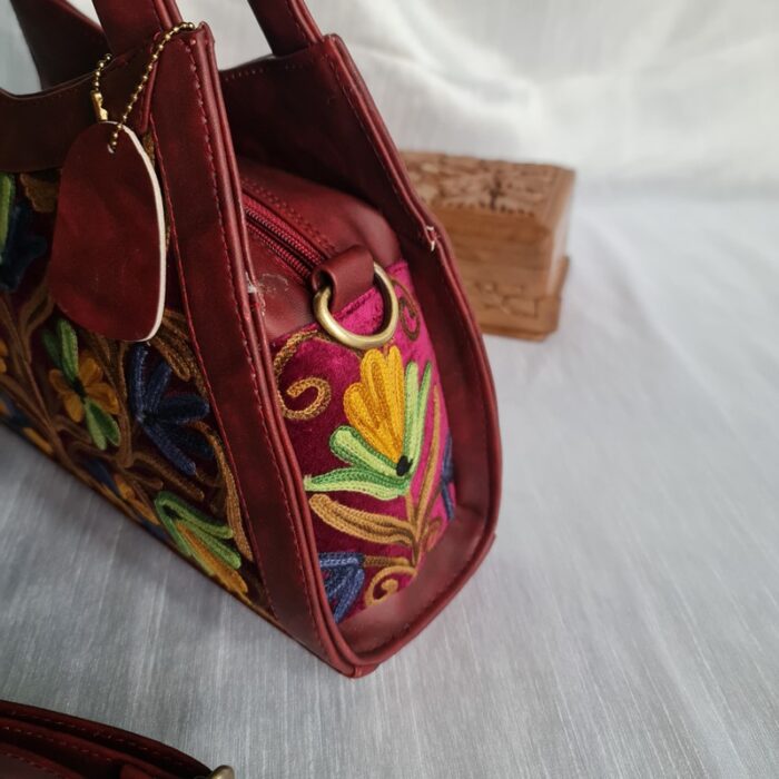 Dark Maroon Leather Angle Handbag Cum Sling - Image 2