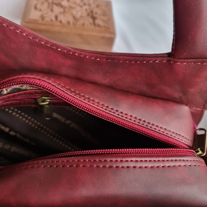 Dark Maroon Leather Angle Handbag Cum Sling - Image 3