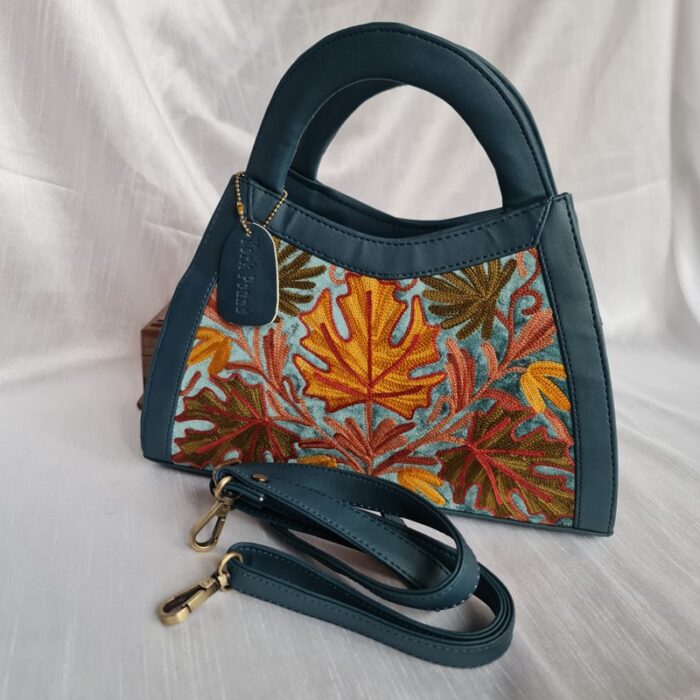 Dark Blue Leather Angle Handbag Cum Sling - Image 4