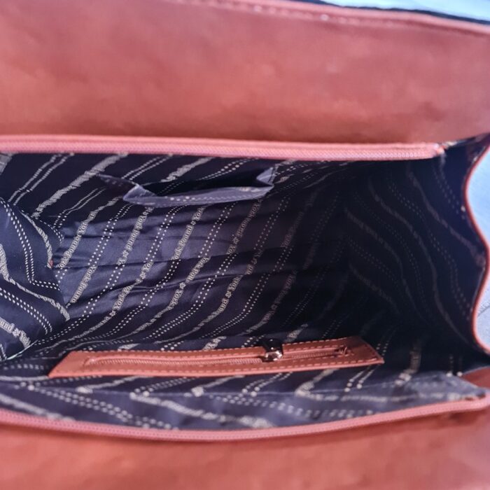 Brown Leather Black Base Handwork Handbag Cum Sling - Image 3