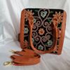 Brown Leather Black Base Handwork Handbag Cum Sling