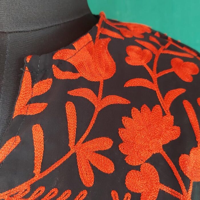 Black Aari Emroidered Georgette Kurta - Image 3