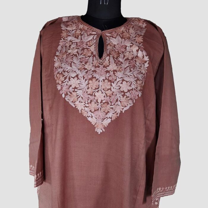 Rust Raffal Floral Aari Work Pheran