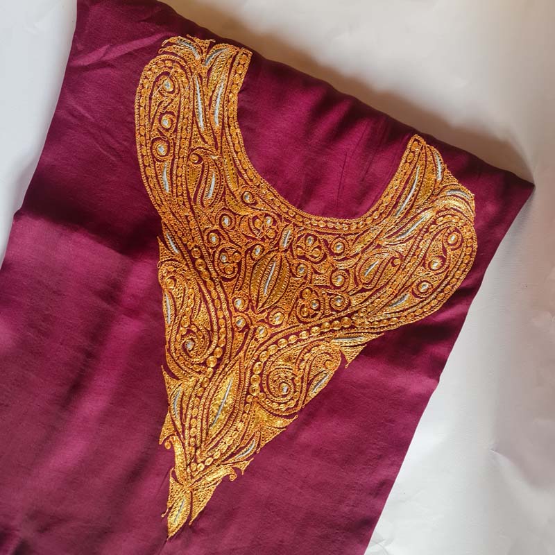 Wine Color Ruby Cotton Suit With Tilla Work