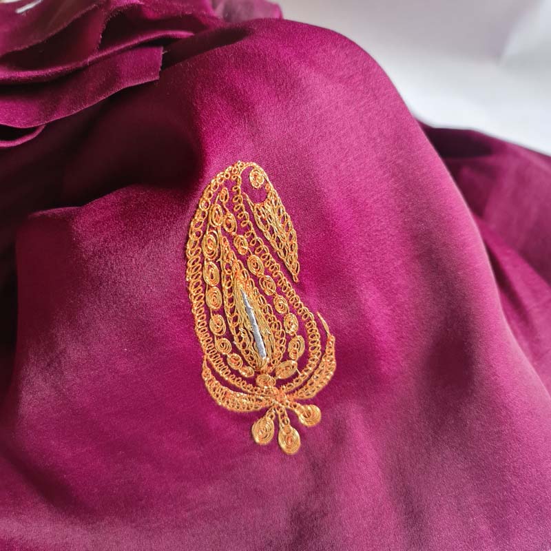 Wine Color Ruby Cotton Suit With Tilla Work - Image 2