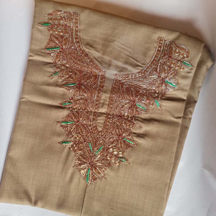 Light Brown Ruby Cotton Suit With Tilla Work