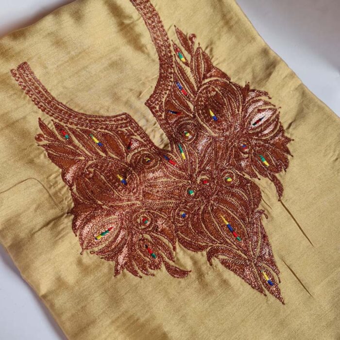 Light Mustard Yellow Silk Suit With Tilla Work - Image 3