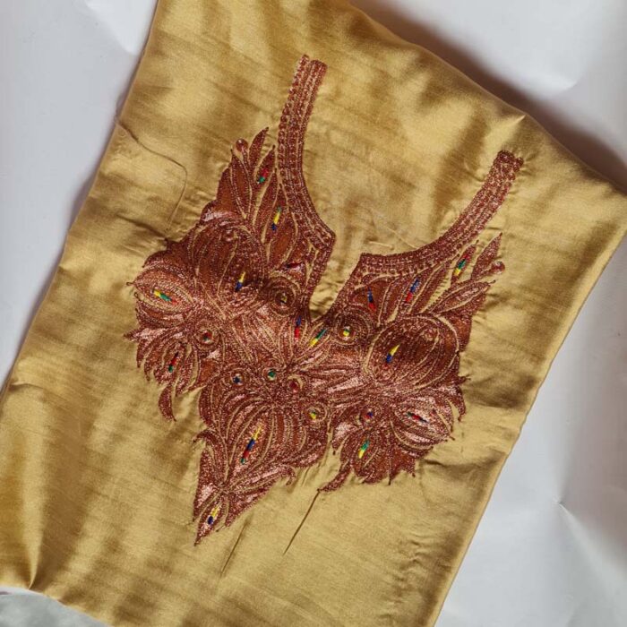 Light Mustard Yellow Silk Suit With Tilla Work