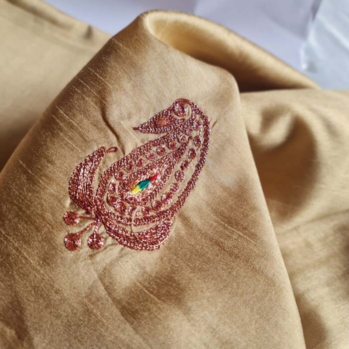 Light Mustard Yellow Silk Suit With Tilla Work - Image 2