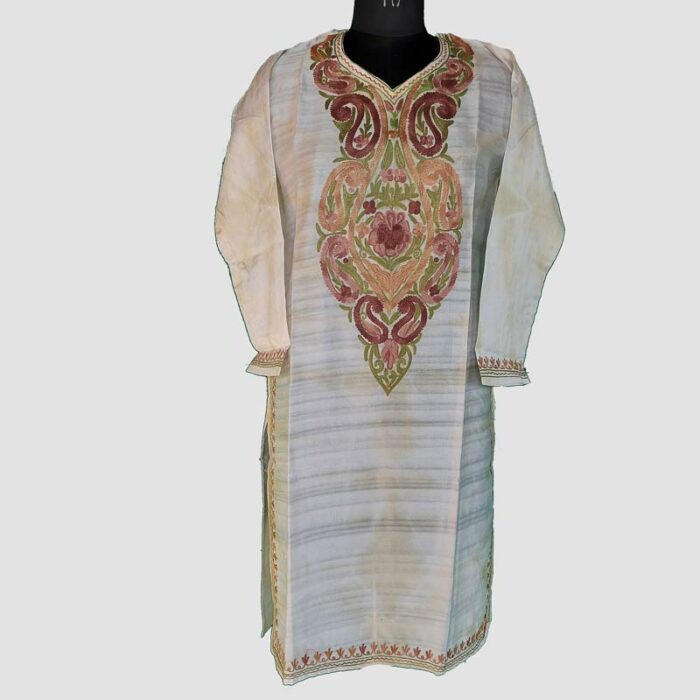 Rust Silk Aari Work Kurta - Image 2