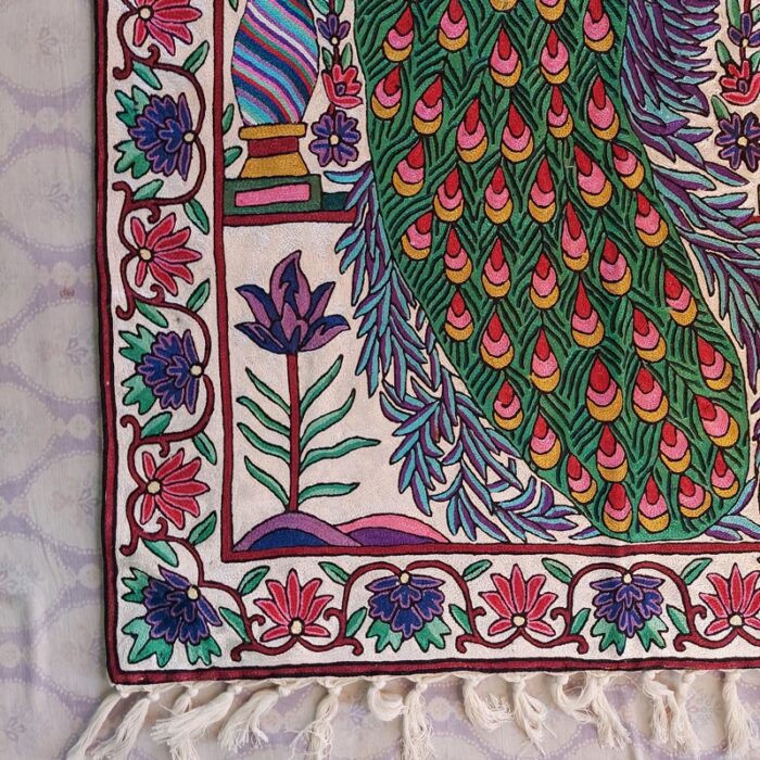5x3 Silk Hand Embroidered Peacock Wall-Hanging - Image 2
