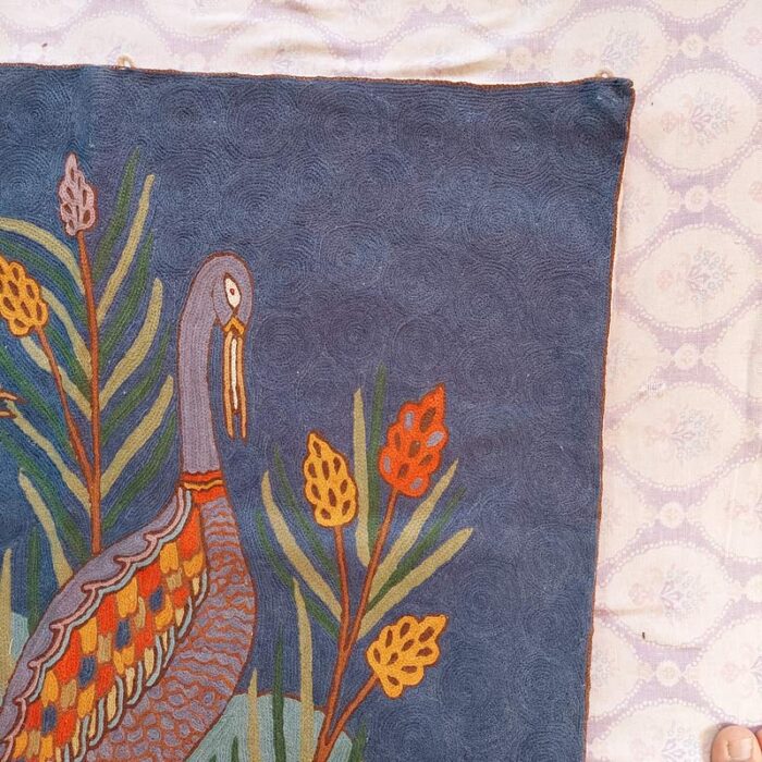 5x3 Hand Embroidered Cranes Wool Wall-Hanging - Image 3