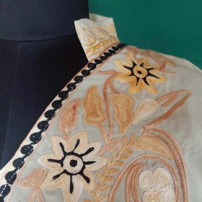 Light Yellow Summer Cool Aari Work Kurta - Image 3