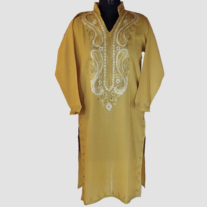Light Mustard Summer Cool Aari Work Kurta - Image 2