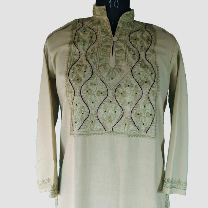 Light Green Summer Cool Multi Color Aari Work Kurta with Collar