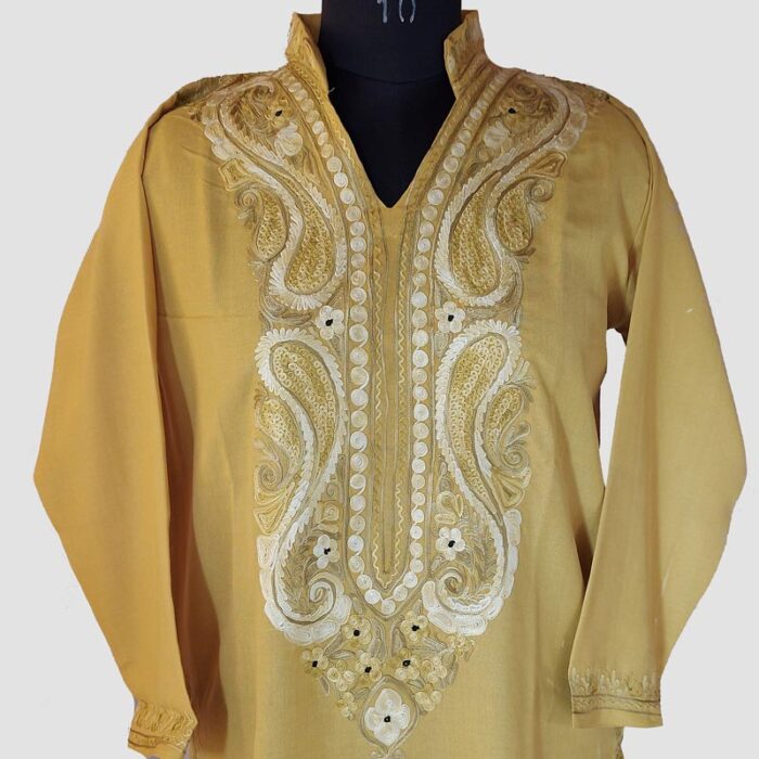 Light Mustard Summer Cool Aari Work Kurta