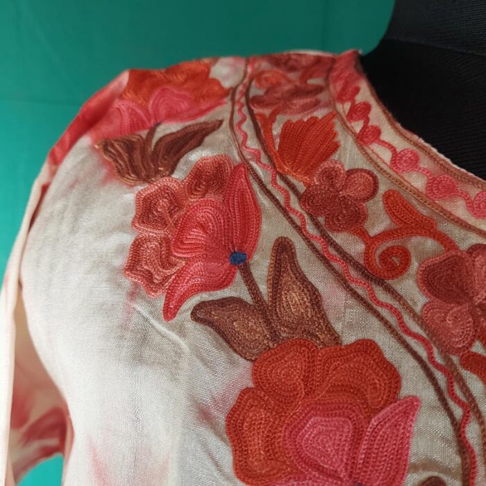 Silk Red Aari Work Kurta - Image 3