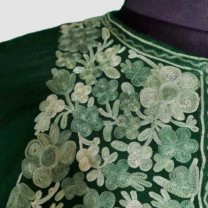 Dark Green Raffal Aari Work Pheran - Image 3