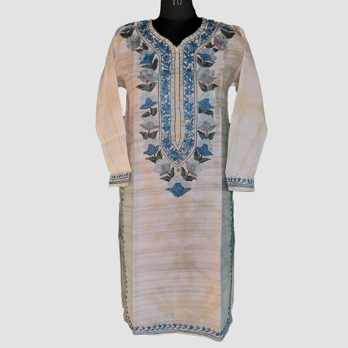 Aqua Silk Aari Work Kurta - Image 2