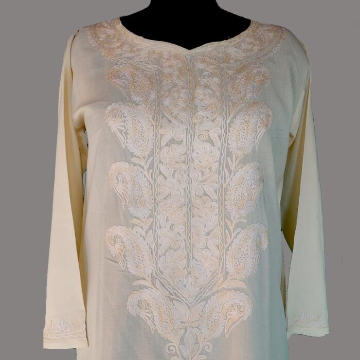Off White Summer Cool Aari Work Kurta