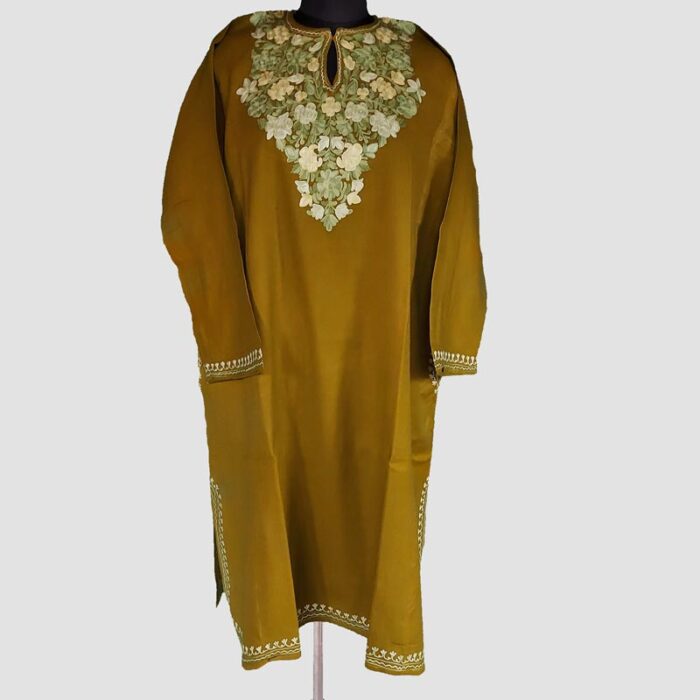 Olive Raffal Floral Aari Work Pheran - Image 2