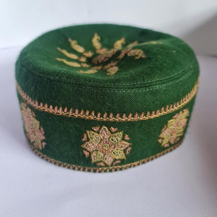 Green Pure Pashmina Sozni Cap