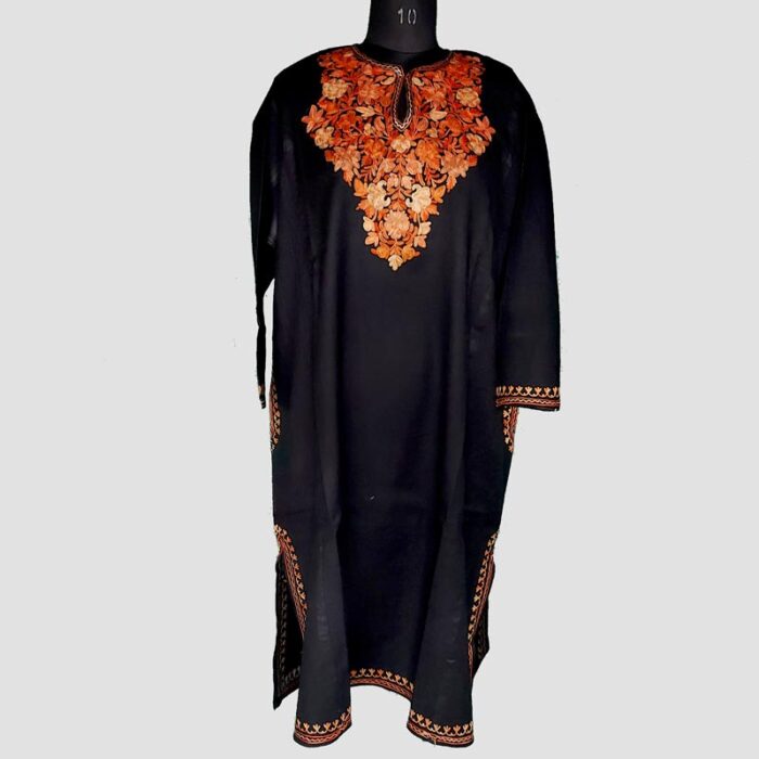 Black Raffal Floral Aari Work Pheran - Image 2