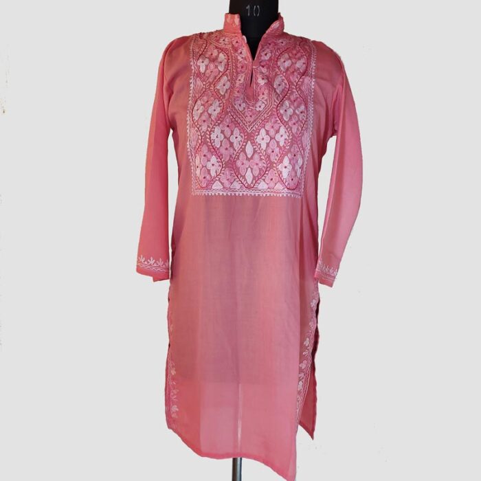 Pink Box Nal Summer Cool Aari Work Kurta with Collar - Image 2