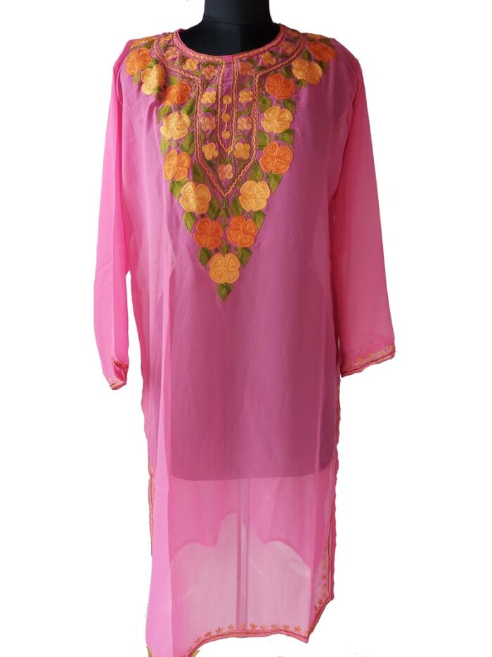 Pink Georgette Aari Work Kurta - Image 2