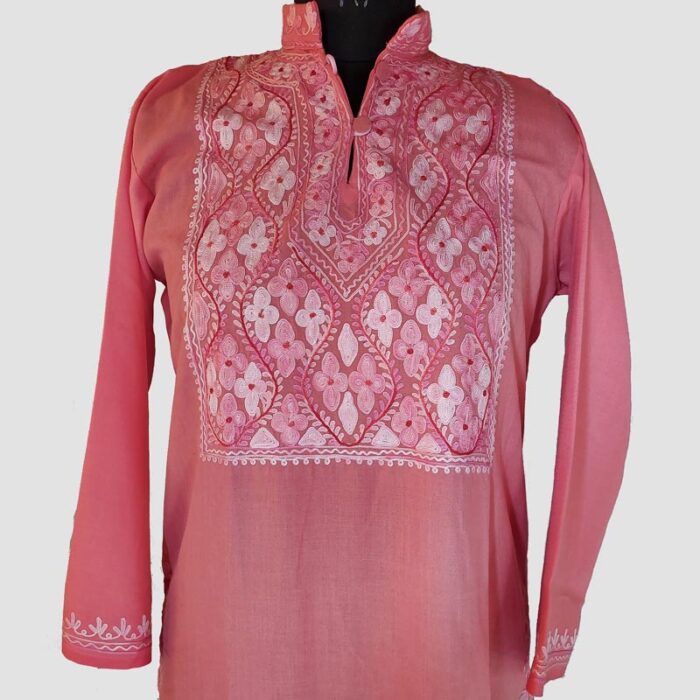 Pink Box Nal Summer Cool Aari Work Kurta with Collar