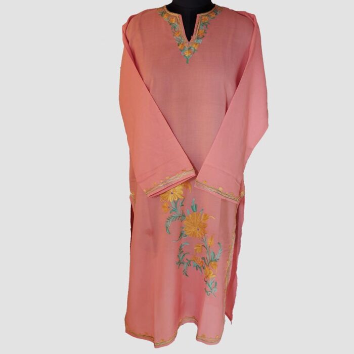 Peach Summer Cool Aari Work Kurta - Image 2