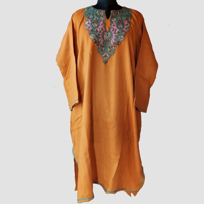 Mustard Raffal Needle Work Pheran - Image 2