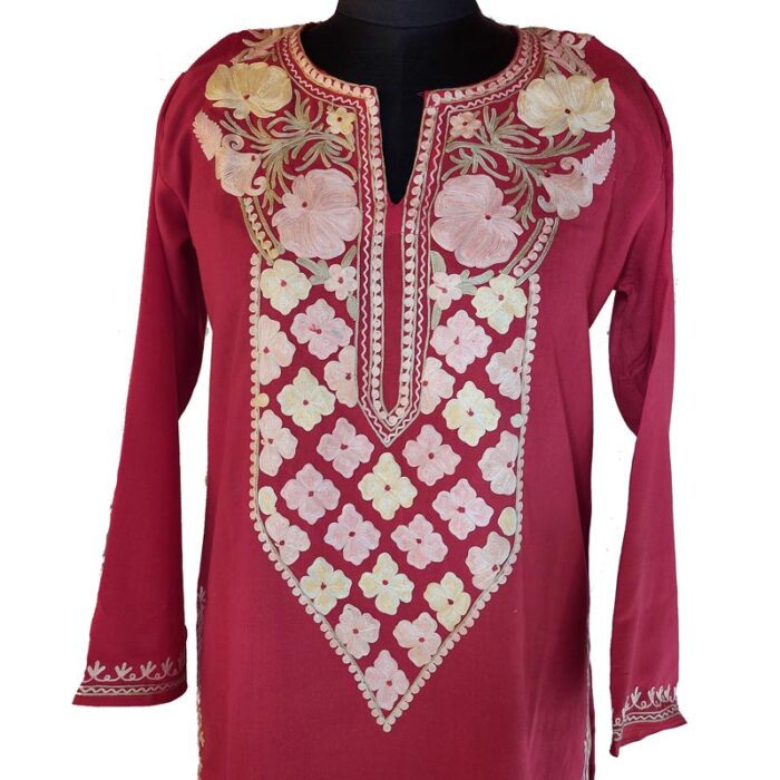 Red Floral Summer Cool Aari Work Kurta