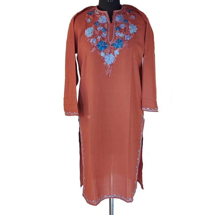 Rust Color Summer Cool Aari Work Kurta - Image 2