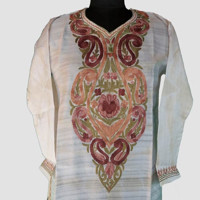 Rust Silk Aari Work Kurta