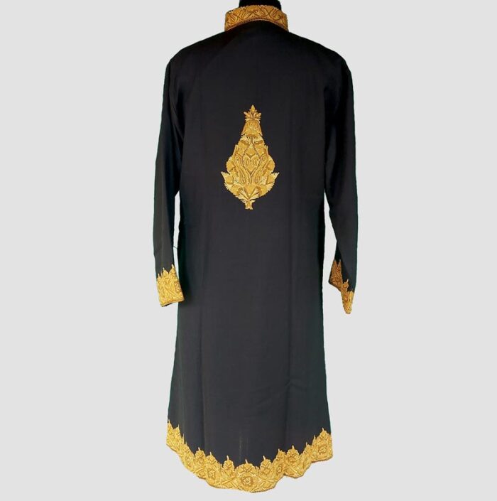 Black Semi Pashmina Kashmiri Coat With Hand Aari Work - Image 4