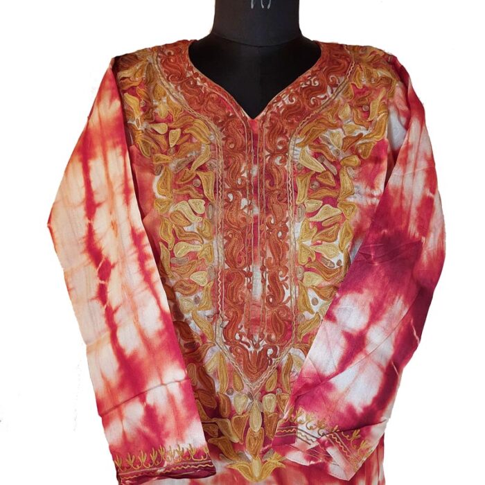 Red Silk Aari Work Kurta
