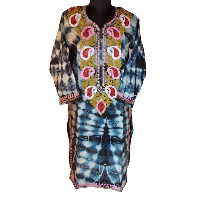 Bluish Silk Aari Work Kurta - Image 2