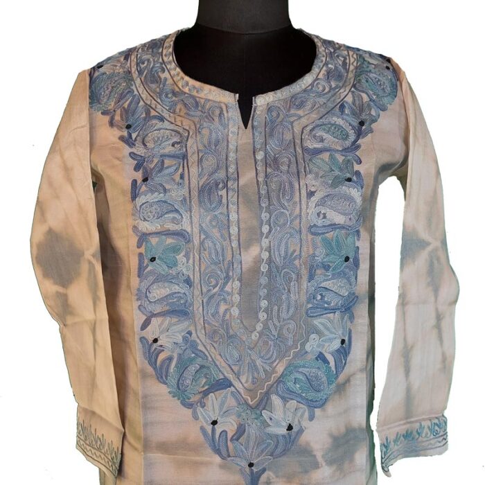 Light Color Silk Aari Work Kurta