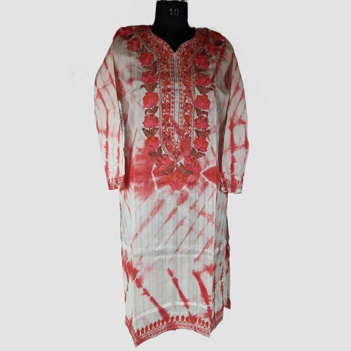 Silk Red Aari Work Kurta - Image 2