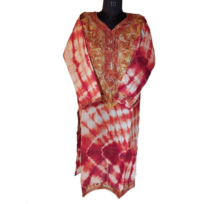 Red Silk Aari Work Kurta - Image 2