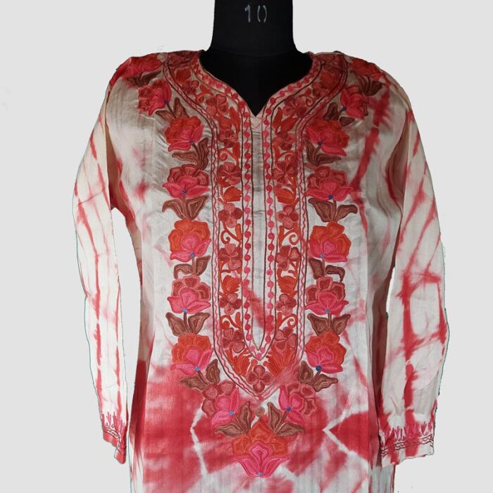 Silk Red Aari Work Kurta