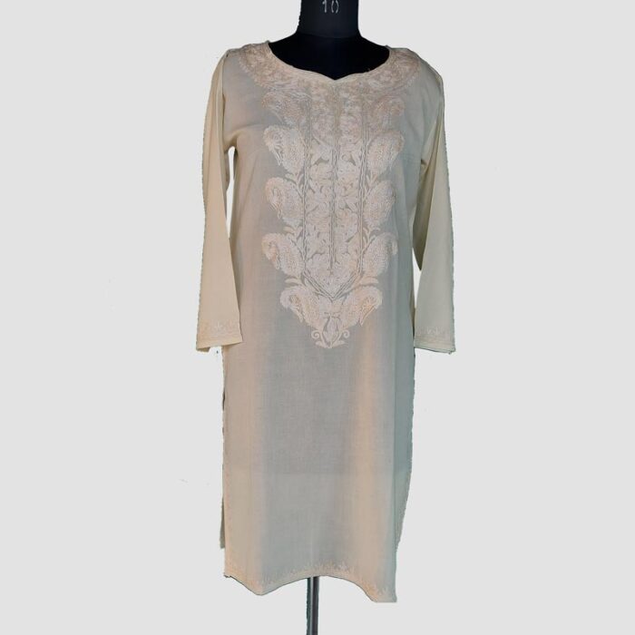 Off White Summer Cool Aari Work Kurta - Image 2