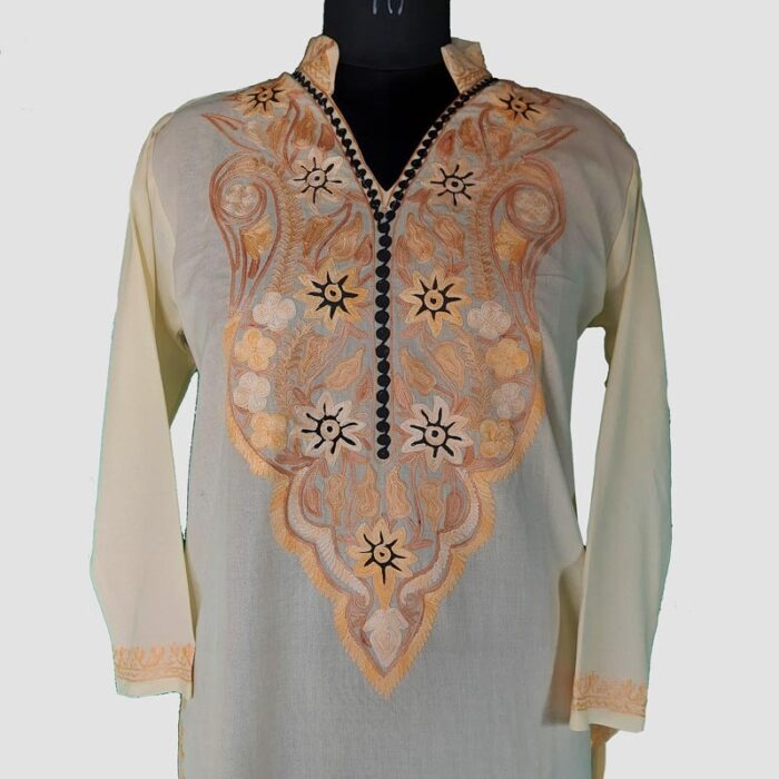 Light Yellow Summer Cool Aari Work Kurta