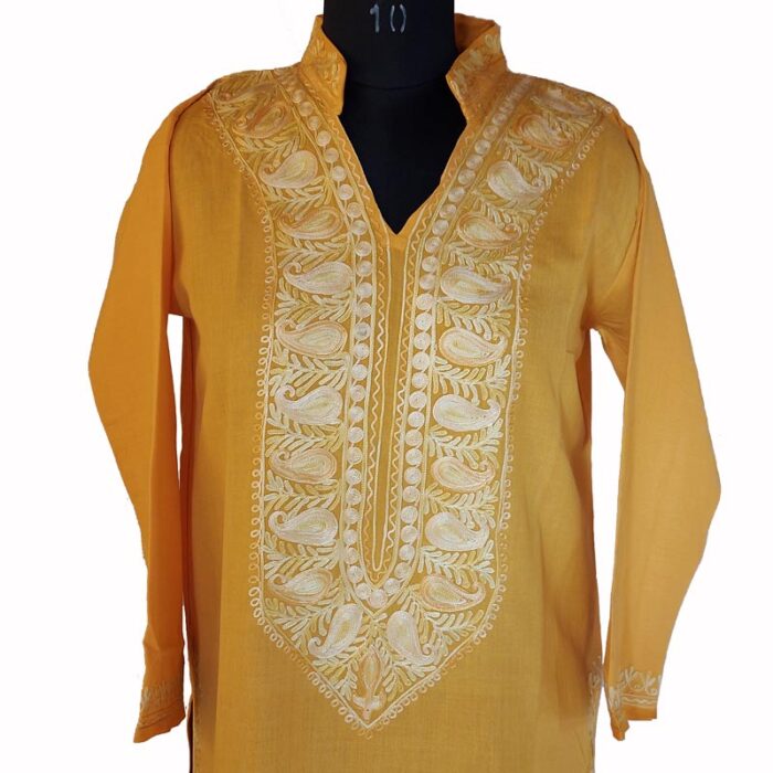 Yellow Lokut Badami Summer Cool Aari Work Kurta